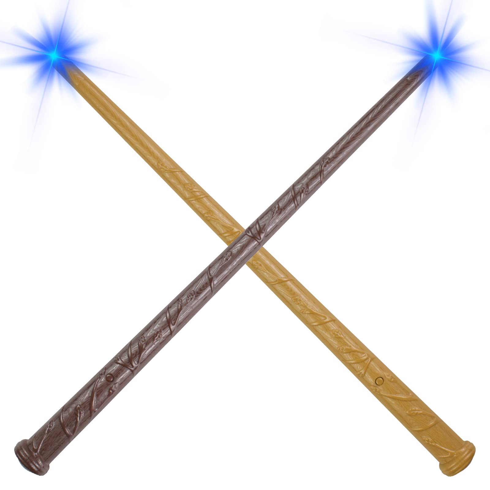 KingVows Light Up Magic Wand with Sound Wizard Illuminating Toy Party Costume Accessory Cosplay 2 Pack Brown & Khaki