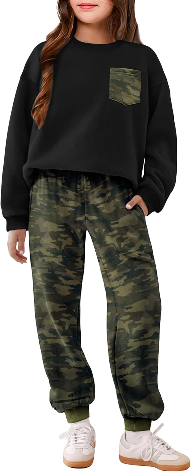 Arshiner Girls Clothes 2 Piece Fashion Fall Outfits Oversize Pullover Sweatshirt and Sweatpant Sweatsuit Sets with Pockets