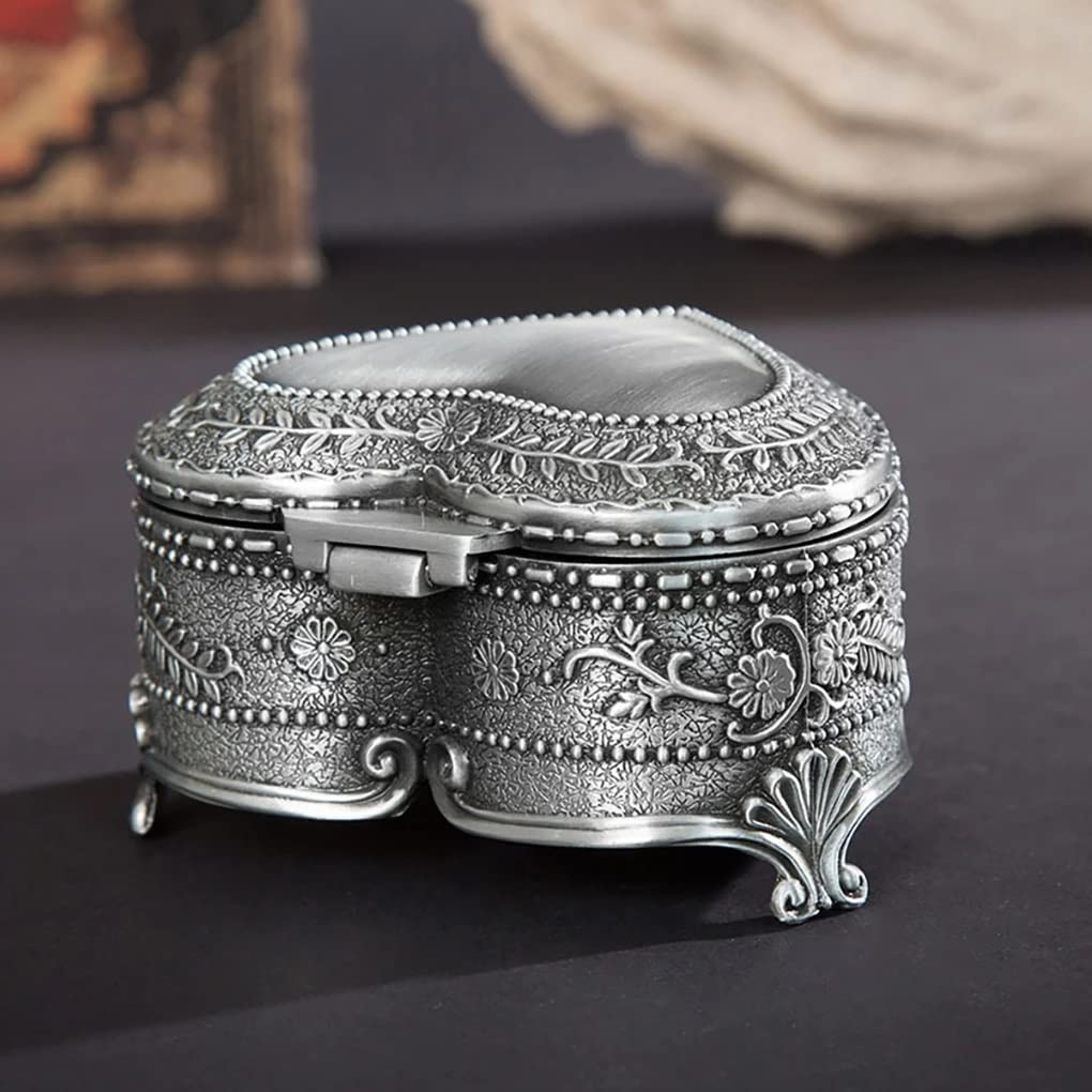 Retro klasyczne pudełko na biżuterię vintage metalowe pierścionki naszyjnik etui do przechowywania kolczyki w kształcie serca organizer dla dziewczyny kobiety dla kobiet prezent