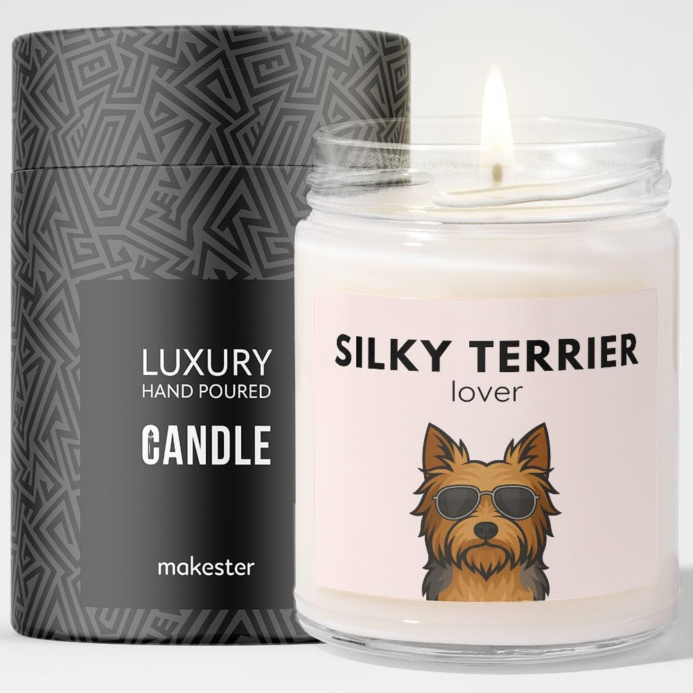 Silky Terrier Gift - Luxury Soy Wax Candle - Vanilla, Jasmine, Sugared Almond - Makester — image 1