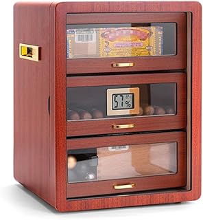 Cigar Humidor Box with 3 Layer Drawers, Desktop Cedar Wood Cigar Box Storage Case, Cigar Humidors with Digital Hygrometer and Upgraded Crystal Gel Humidifiers, Gifts for Men Cigar Boxs