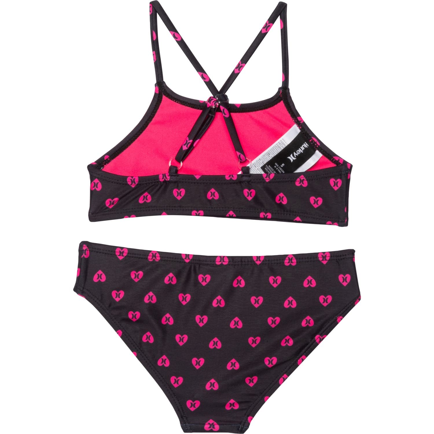 Hurley Big Girls Printed Bikini Top and Bottom 2 Piece Set (Large, Black(484856-023)/P)