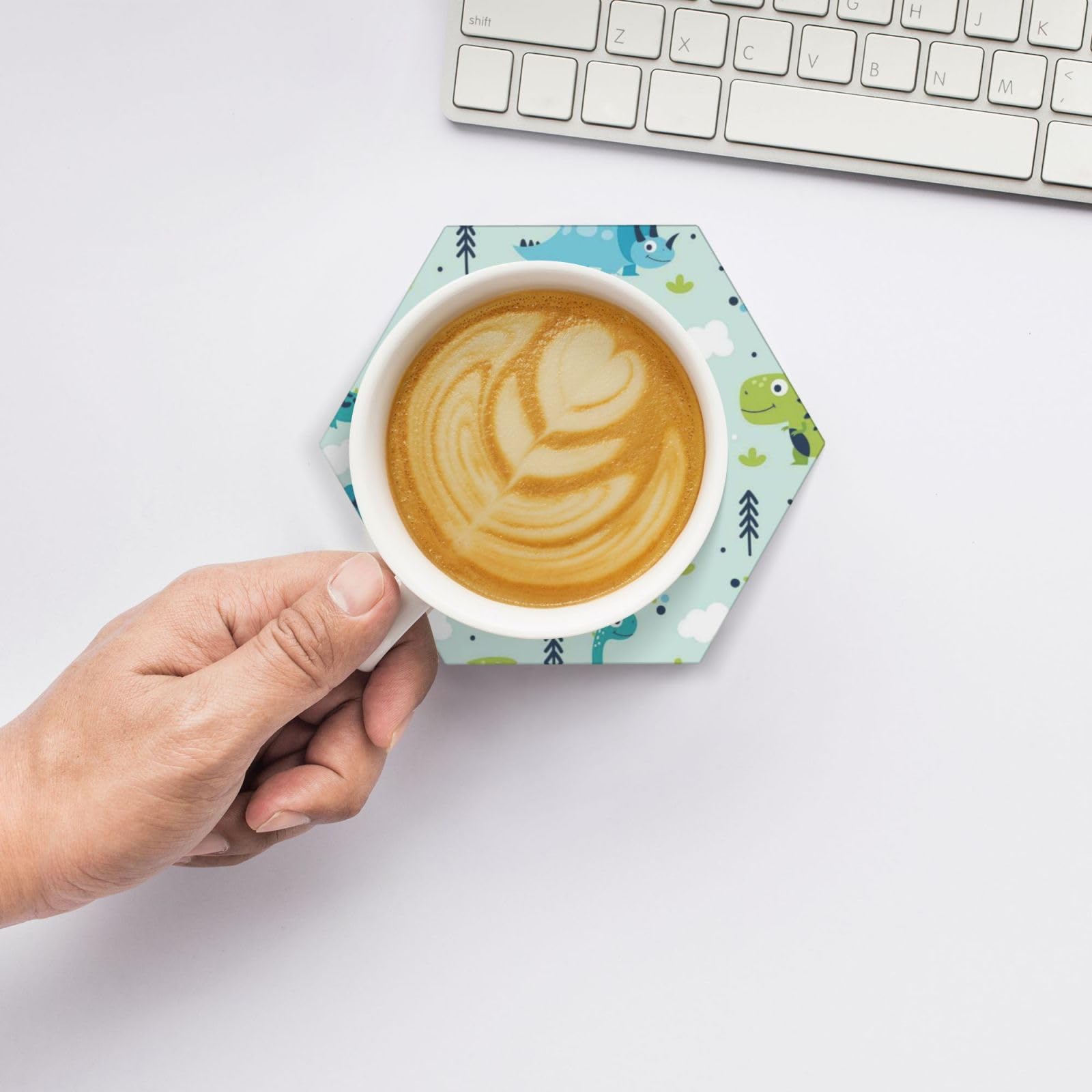 Set di 6 sottobicchieri decorativi in ceramica con motivo dinosauro stampato
