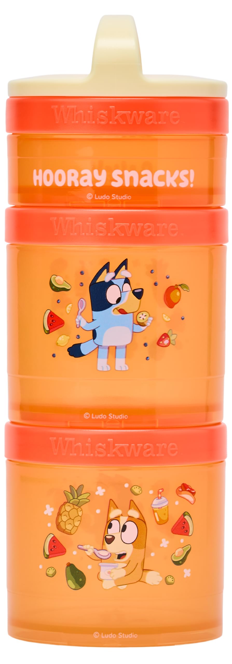 Whiskware Bluey Snack Containers, 3 Stackable Snack Cups, Hooray Snacks!