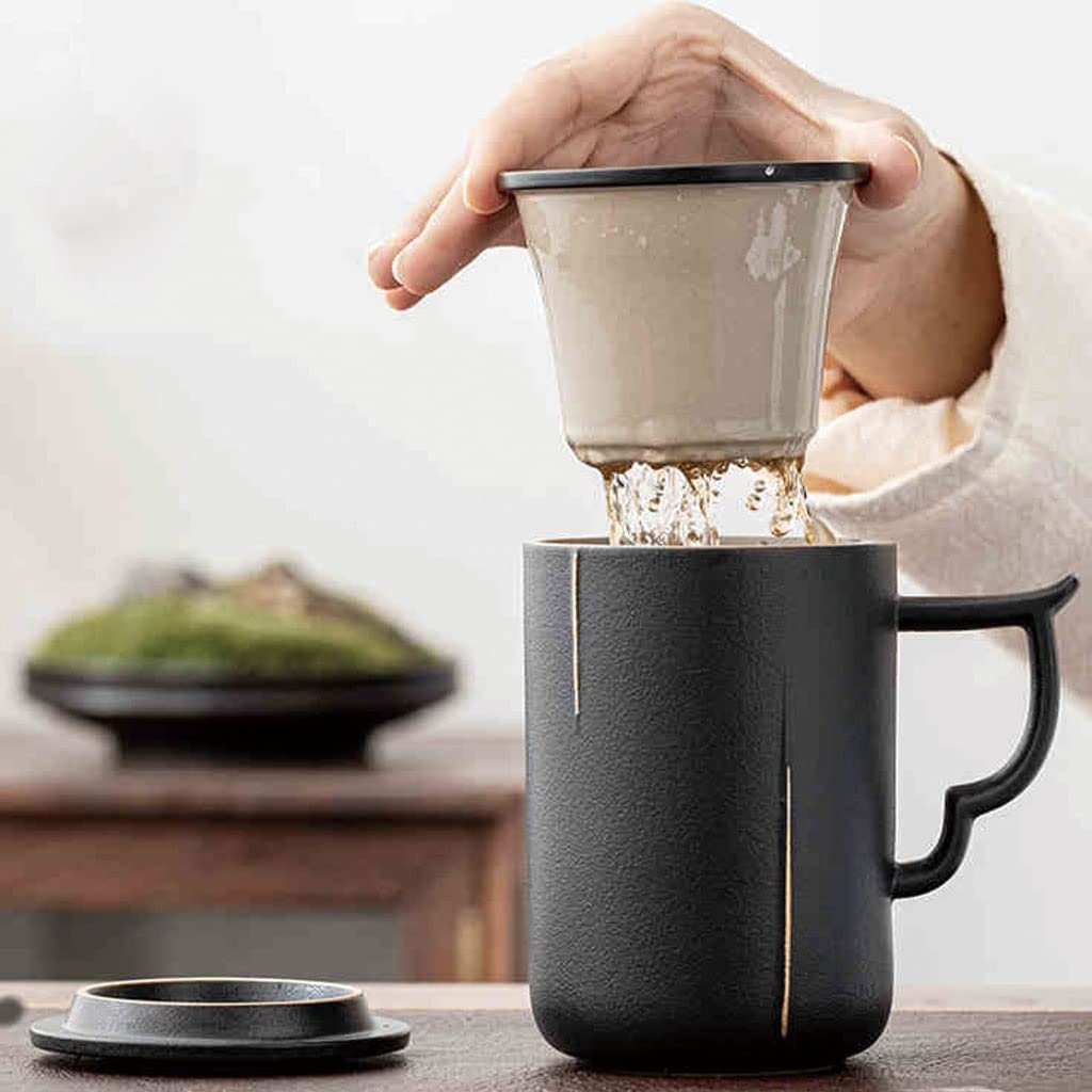 MTFBQ Taza De Té De Cerámica Grande De 14 Oz con Colador Y Tapa For Llenar Una Taza De Té O Café Caliente - Infusor De Porcelana Fina