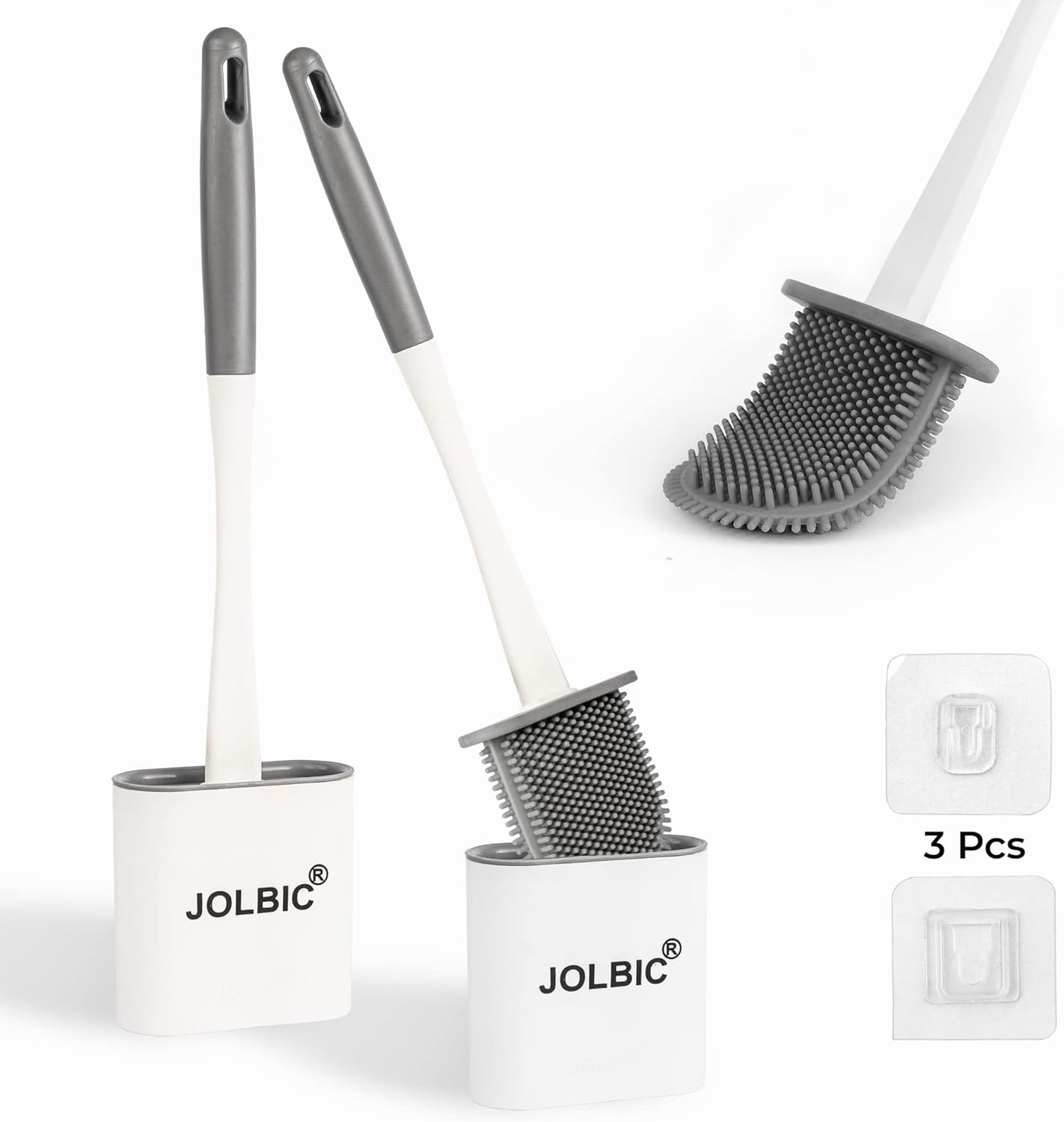 JOLBIC Silicone Toilet Brush with Quick Drying Holder2 Pack, Toilet