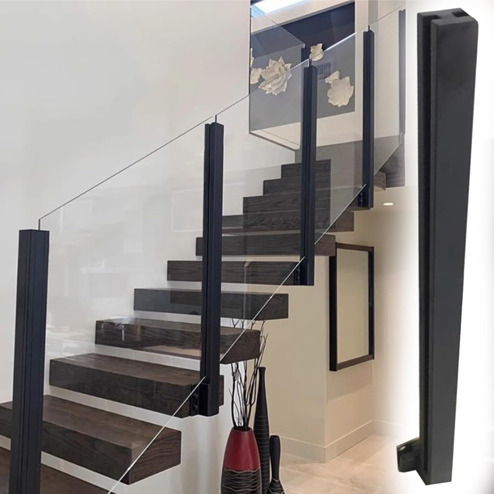 Poteau de garde-corps noir en acier robuste pour un escalier moderne