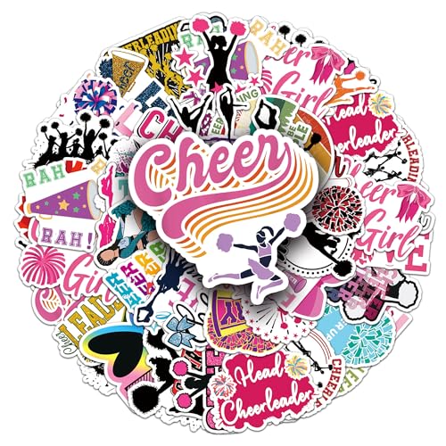 Cheerleader Stickers Pack, 50PCs Pink Cheering Girl Stickers for Hydro Flask, Laptop, Water Bottle, Waterproof Vinyl Decals for Girls, Teens, Fans(Cheer Cheer)