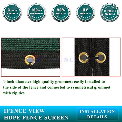Ifenceview 3'x1' to 3'x100' Green Shade Cloth Fence Privacy Screen Fabric Mesh Net for Construction Site Yard Driveway Garden Pergolas Railing Pool Balcony Canopy Awning 160 GSM (3' x 15') - Image 5