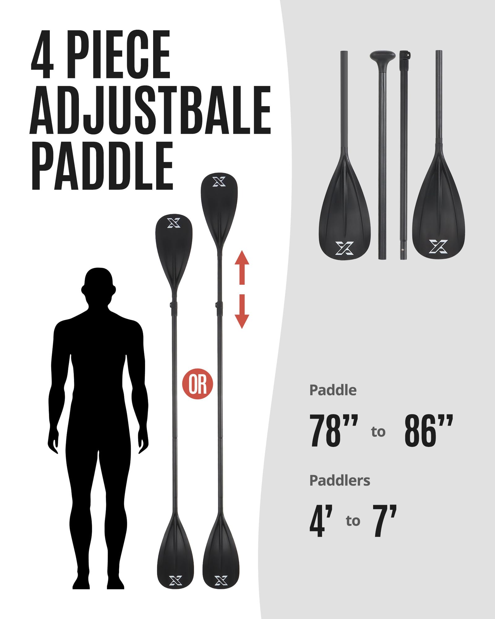 ZLX SUP Paddle 3 & 4 Pezzi Regolabile in Alluminio,SUP Paddle 167-208cm con Lama in Fibra di Vetro,Perfetto per Surf, Galleggiamento e Divertimento degli Sport Acquatici