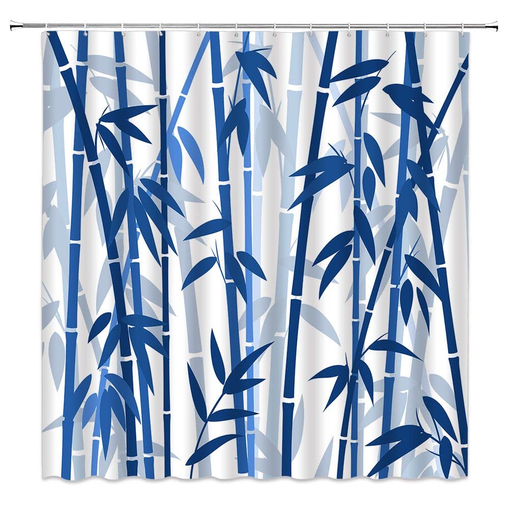 ZKJSMGS Bamboo Shower Curtain Green Bamboo Forest Tree Japanese Asain Art Rustic Wild Nature Plant Scenic Watercolor Fresh Spa Fabric Bathroom Sets with Hooks,Blue