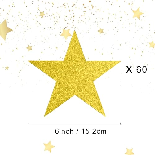 Miniatura 2 de 60 recortes de estrellas con purpurina, estrellas de papel impresas dobles, 6 pulgadas, suministros de decoración de fiesta de boda y aula (dorado)