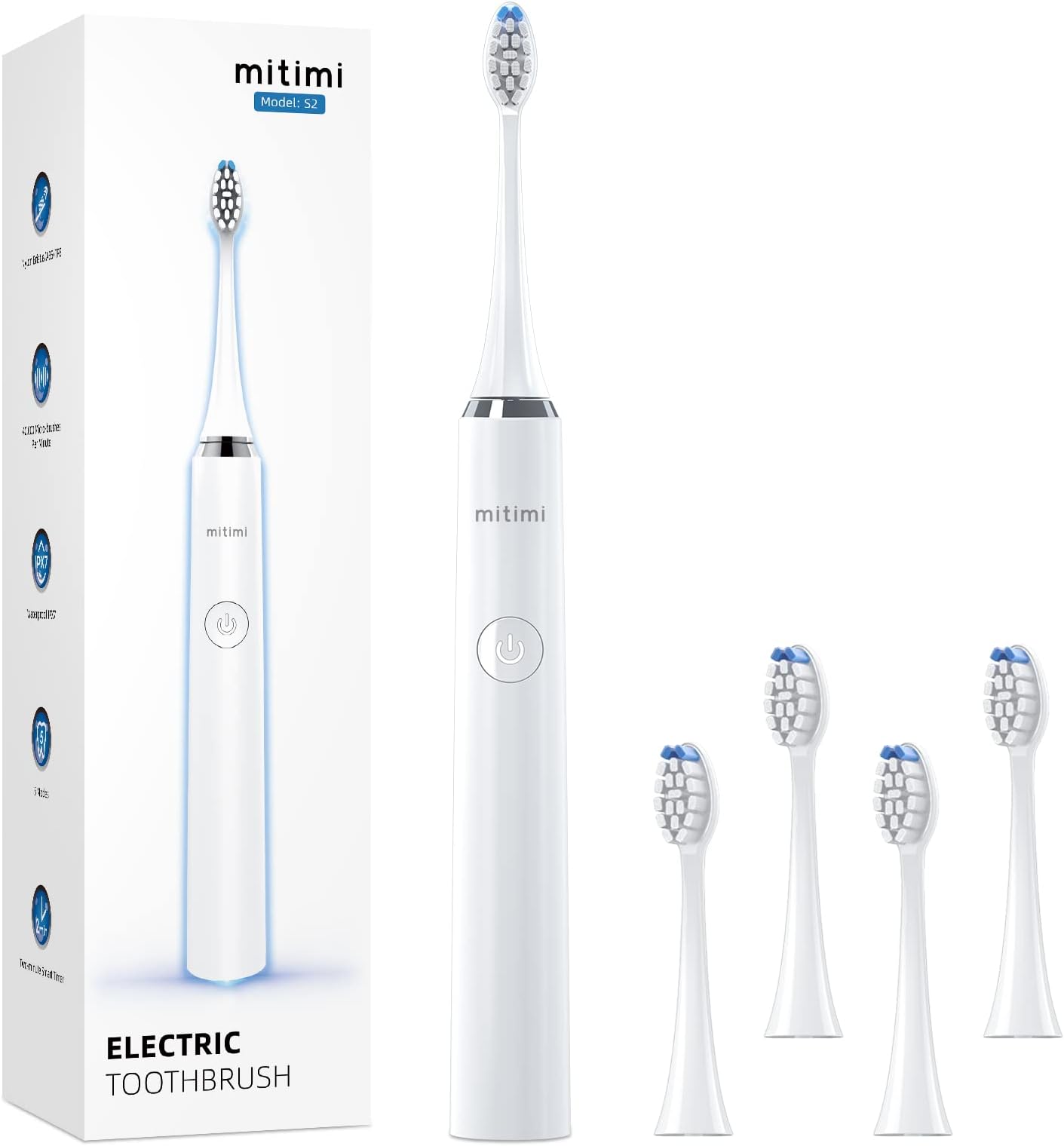 Electric Toothbrush, Rechargeable Power Sonic Toothbrush with 40000VPM, 5 Optional Modes, Smart Timer, 5 Replacement Brush Heads, Sonic Toothbrush for Adults, IPX7 Waterproof