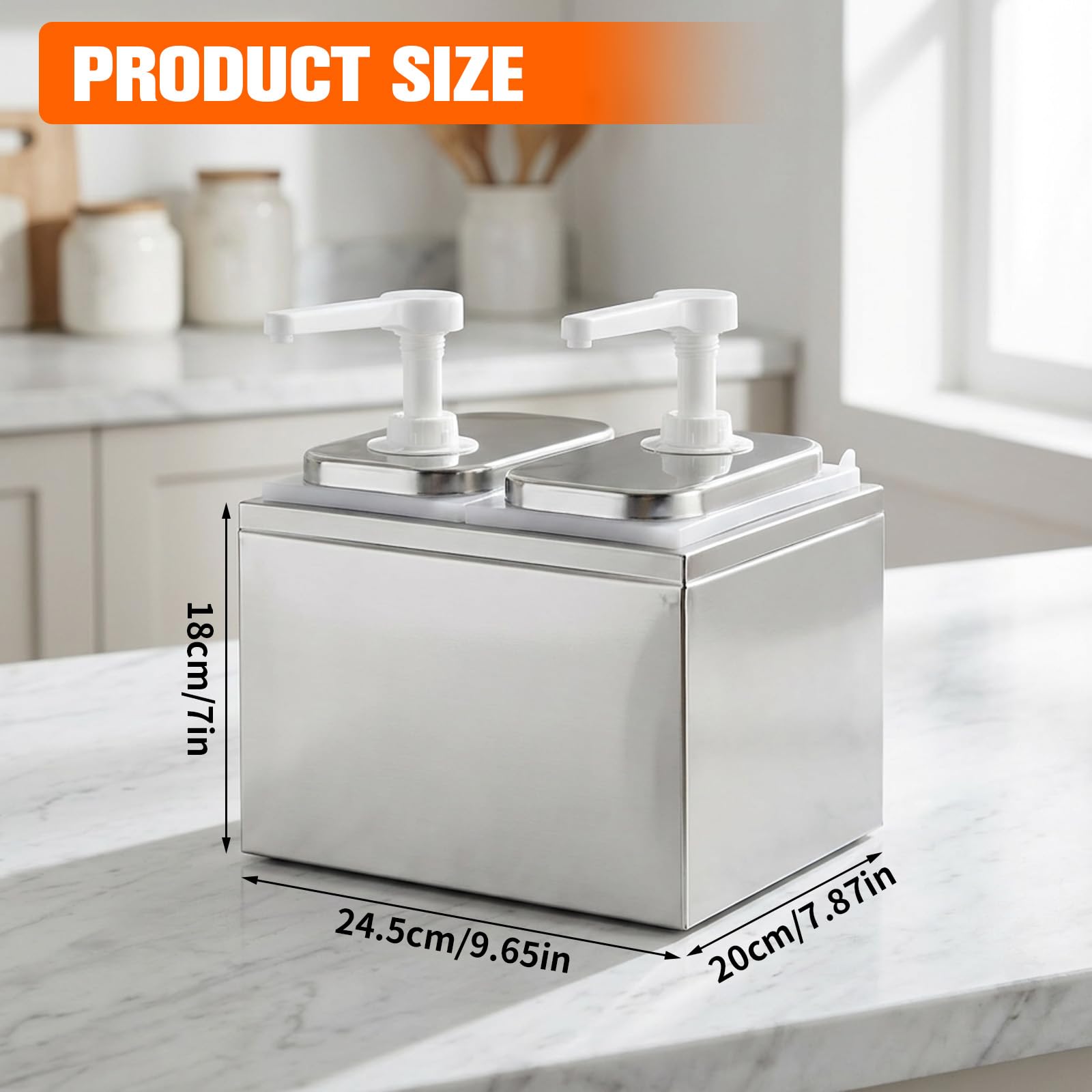 4L Ketchup Spender - Saucenspender Pumpstation, Tropffrei, 30 ml pro Pumpstoß, Ideal für Ketchup, Mayo, Senf, Gastro Saucen-Spender, 2X 2L