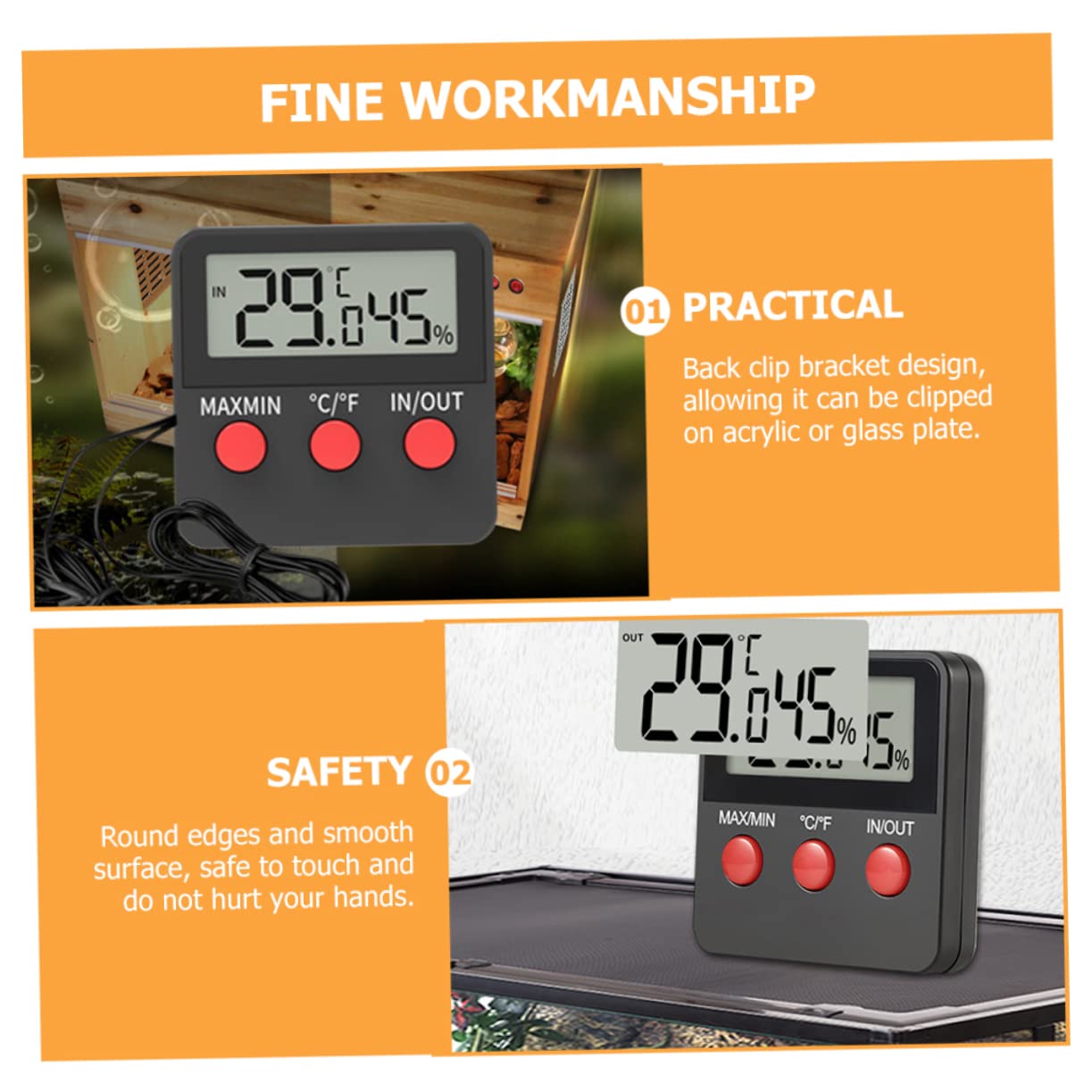 DOITOOL 4juegos Digital Higrómetro Para Terrario De Reptiles Medidor De Temperatura y Humedad Pantalla Para Lagartos y Huevos Sensor Preciso y Rápido