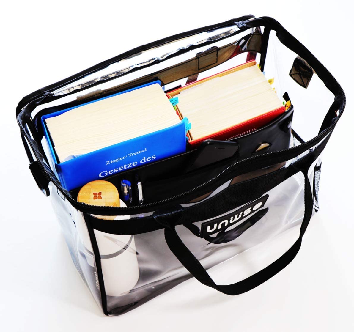 Unwise Wise-bib - Die Bib-Tasche für Ordner, Laptop und Gesetzestexte (transparent)