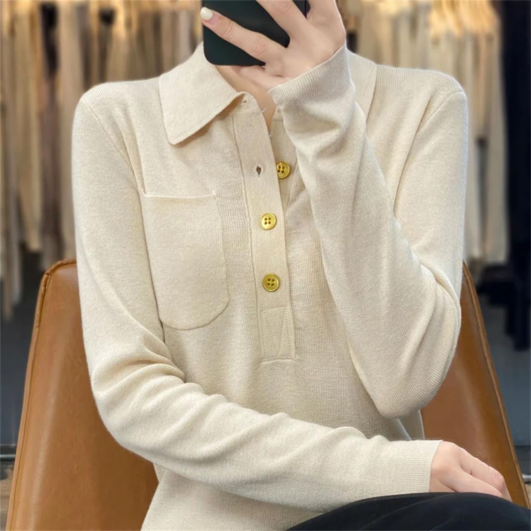 Polo Weater Pull en Laine Tricoté pour Femme Haut Décontracté