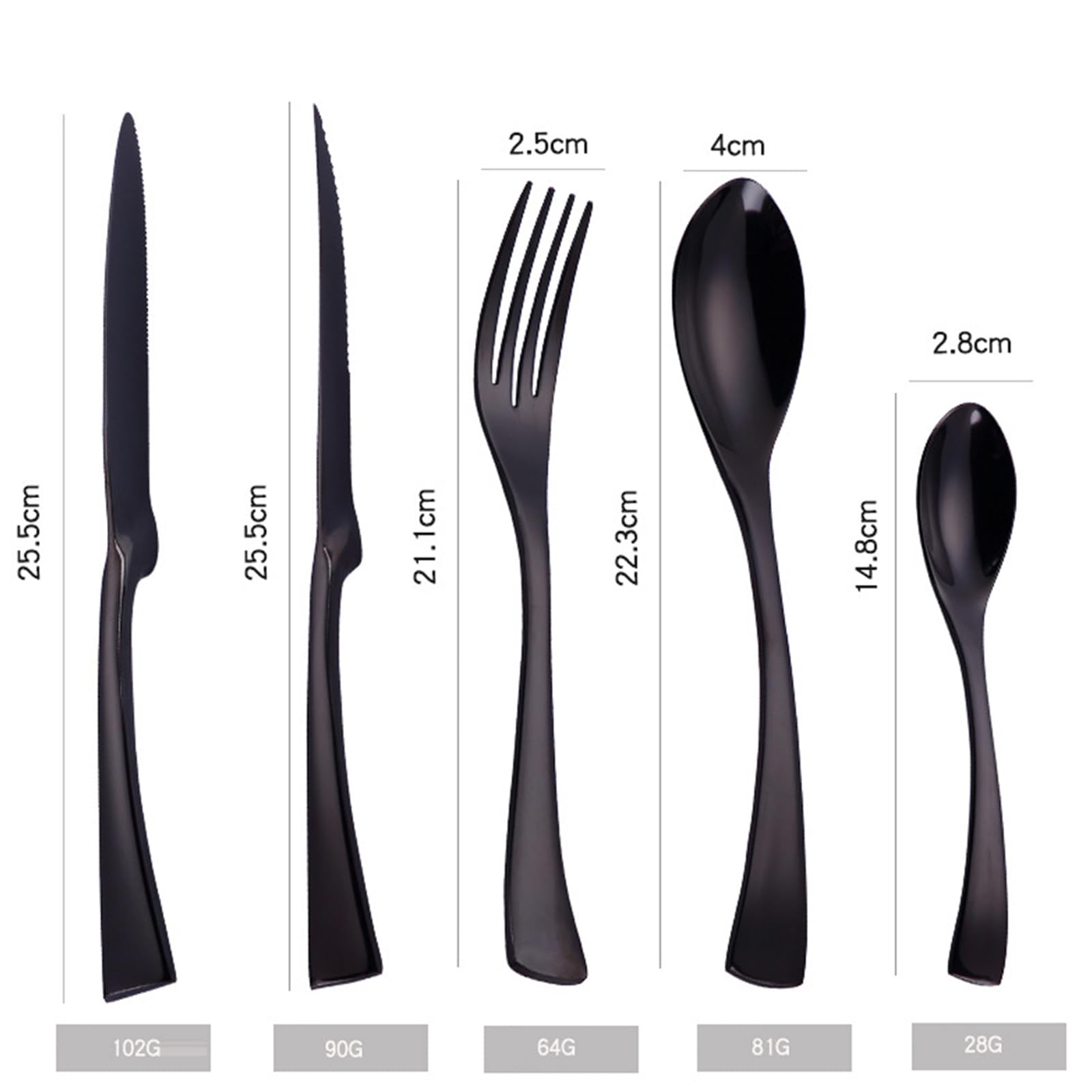 Besteckset Besteck Set Schwarz Edelstahl, Elegant, Klassisch, Langlebig, Im Lieferumfang Sind Ein Messer, Eine Steakgabel Und Ein Löffel Enthalten Für Zuhause, Hotel, Restaurant (20pcs)