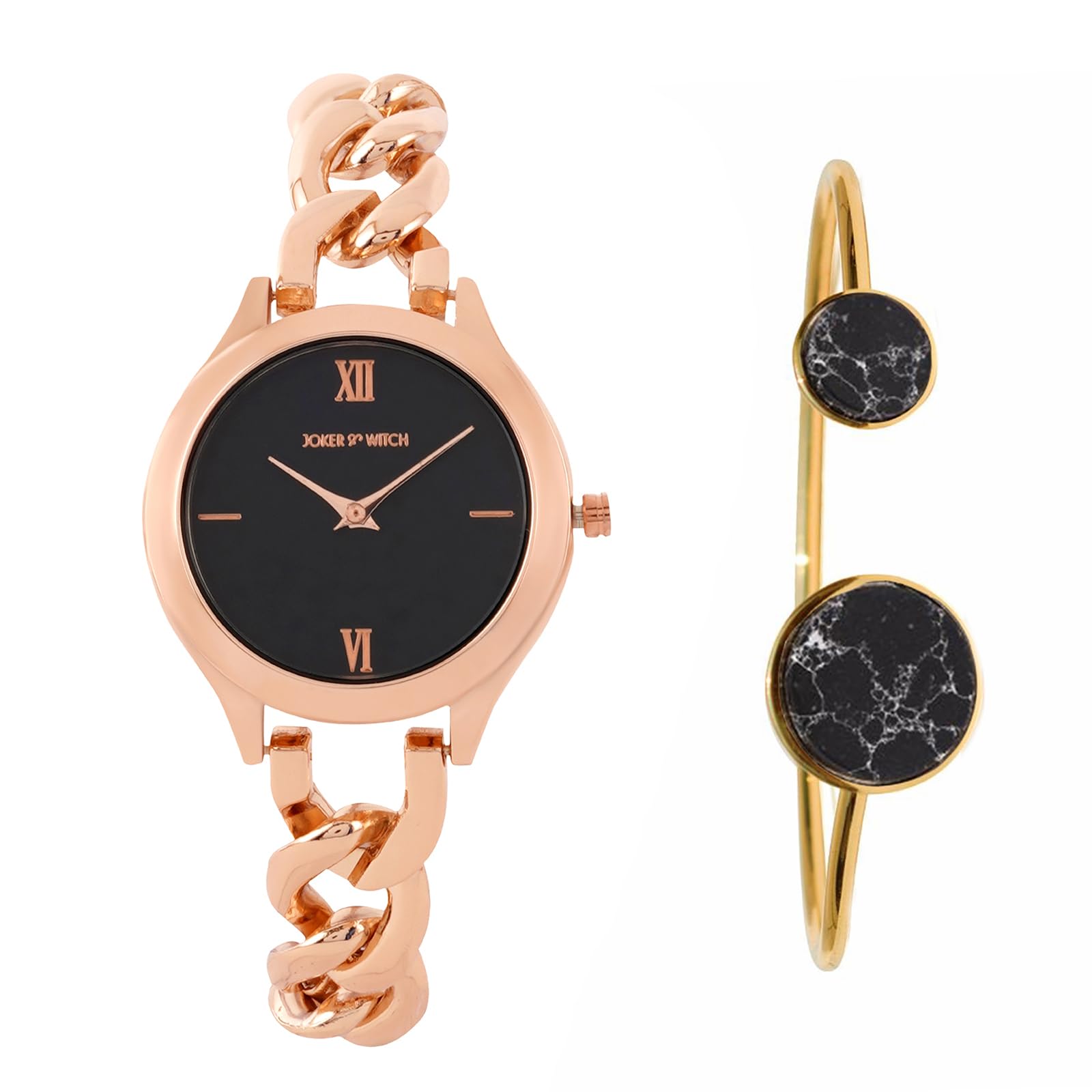 Joker & Witch Stainless Steel Women Joker&Witch Barbara Rose Gold Analogue Watch Bracelet Stack, Black Dial, Rose Gold Band (B0CCVX5CSK) Amazon Price History, Amazon Price Tracker