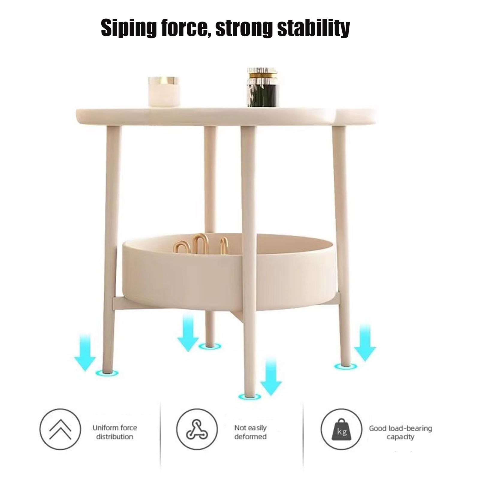 Mesa Auxiliar Redonda De 2 Niveles, Mesa Auxiliar De Cama Con Bordes Elevados, Mesilla De Noche Pequeña, Mesa De Té De Sobremesa En Forma De Flor Para Sala De Estar, Dormitorio, Oficina(White)
