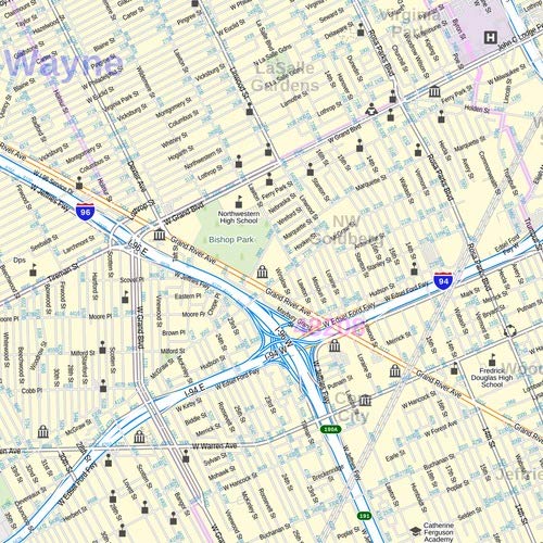 Detroit, Michigan - Landscape - 48" X 36" Paper Wall Map #TOP1