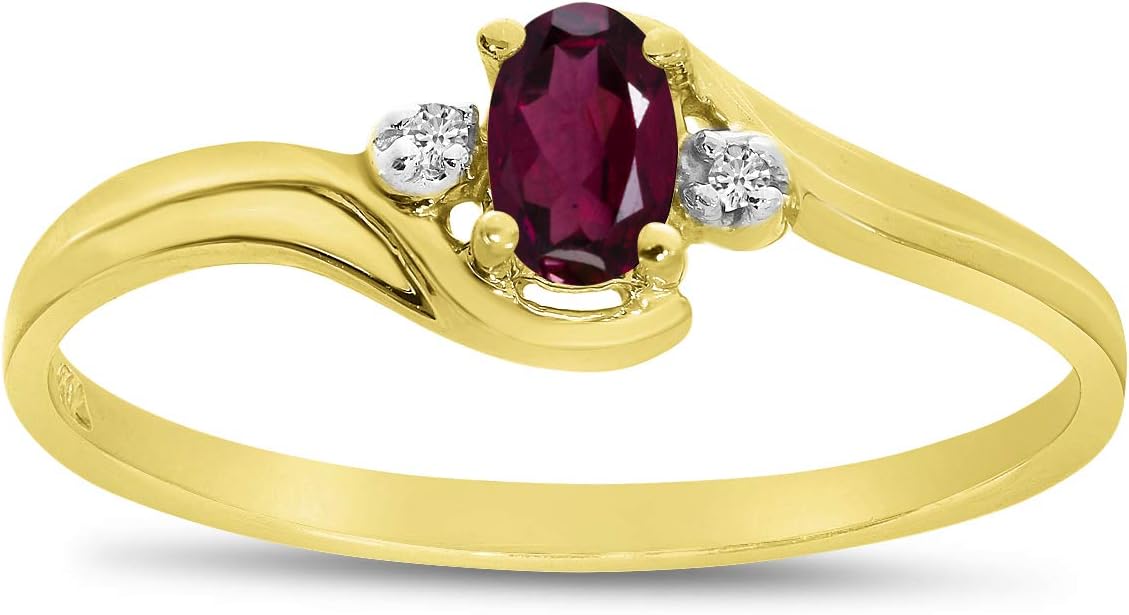 14k Yellow Gold Oval Rhodolite Garnet And Diamond Ring