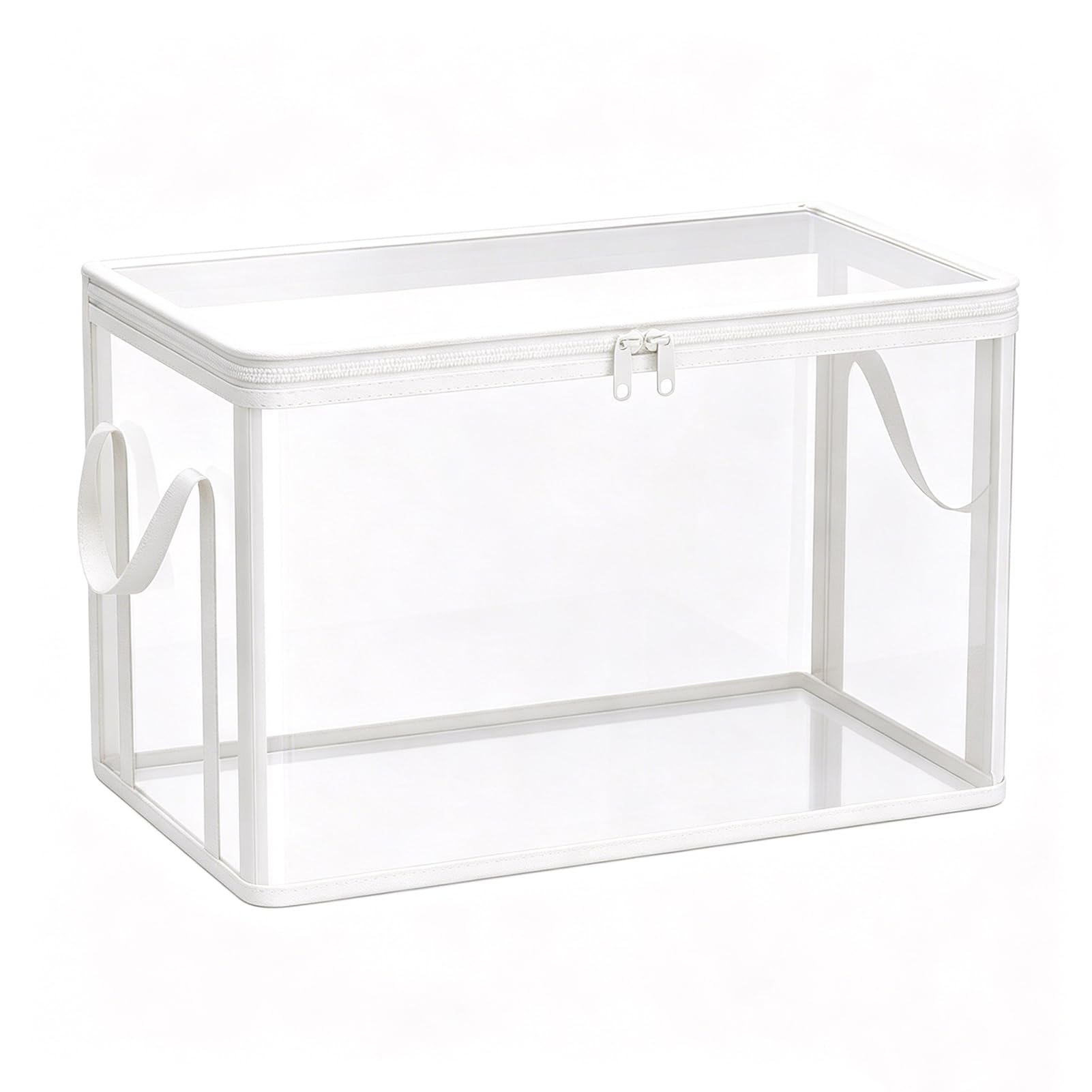 anwhriet Clear PVC Clothes Storage Bag with Reinforced Handles, Waterproof Foldable Wardrobe Organizer, Large Capacity Moving Bag for Bedding Blankets Toys, Home Travel Camping Use White 1pc