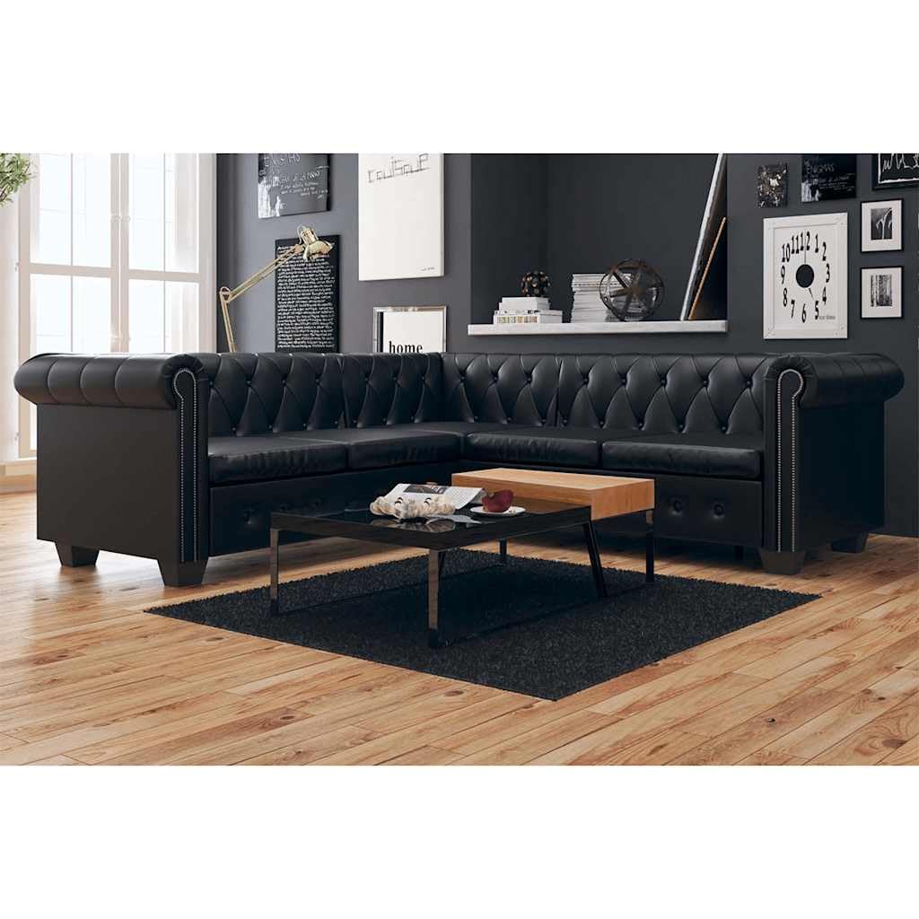 vidaXL Canapé d'angle Chesterfield 5 Places Cuir synthétique Noir