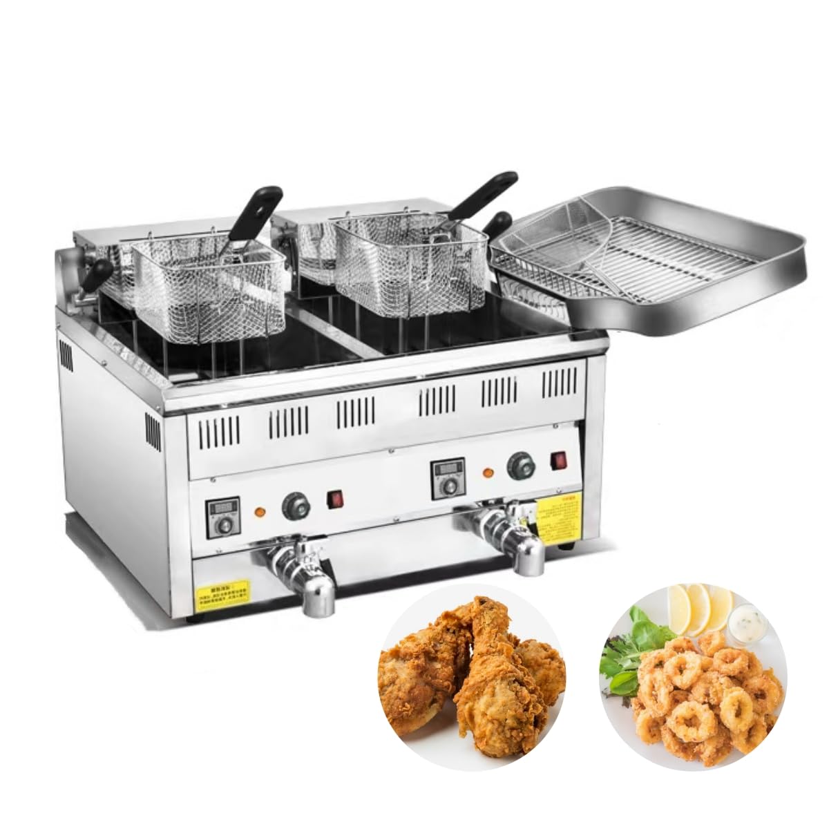 Koalalko 8KW Commercial Electric Deep Fryer with 2 Basket (2 x 12L Tanks), with Lid Oil Drip Drainer Rack Drain Valve Temperature Control and Limiter
