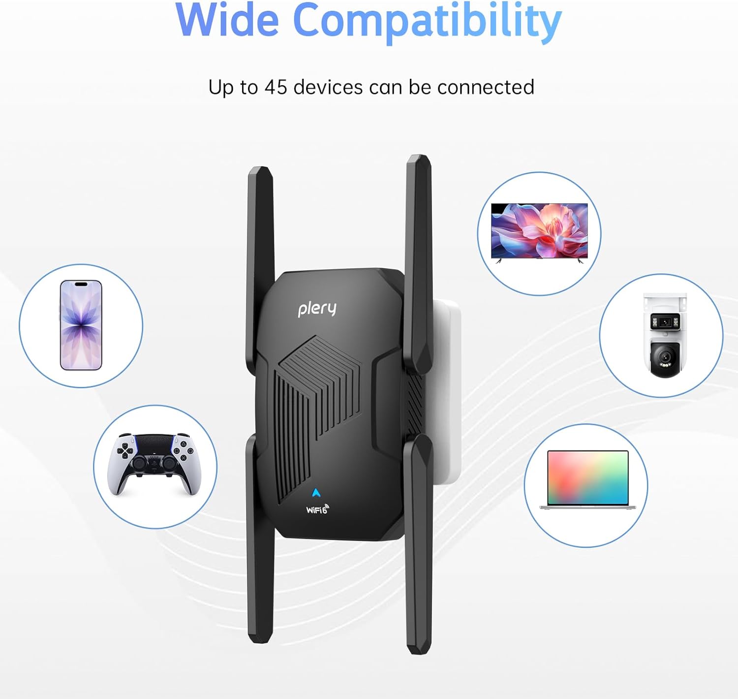 AX1500 WiFi Extender Signal Booster, 1500Mbps WiFi 6 Repeater, Dual Band 5GHz/2.4GHz Covers Up to 8,800 sq.ft and 45 Devices, WiFi Extender with Ethernet Port & 3 Working Modes, Easy Setup, WPA3