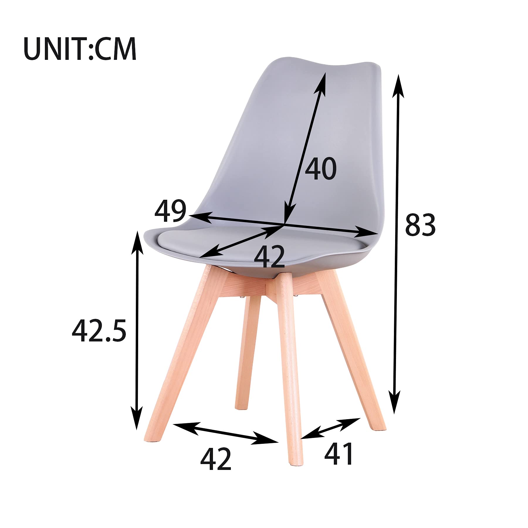 BenyLed Set di 6 Sedie da Pranzo a Forma di Tulipano con Seduta Imbottita e Gambe in Legno di Faggio, ideali per Sala da Pranzo, Cucina, Soggiorno, Bar, Grigio