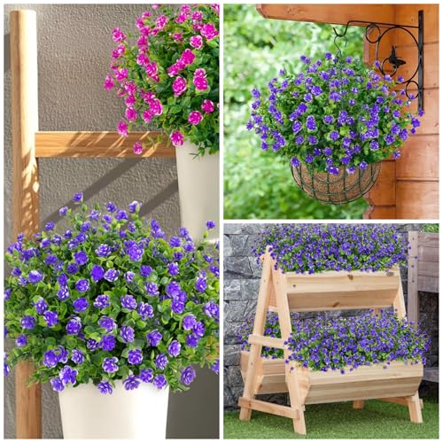 Image of Bassion Artificial Flowers for Outdoors Decoration UV Resistant, Purple | faux plants, fake plastic eucalyptus, greenery stems, indoor outdoor use, Garden fence patio window box porch planter decor