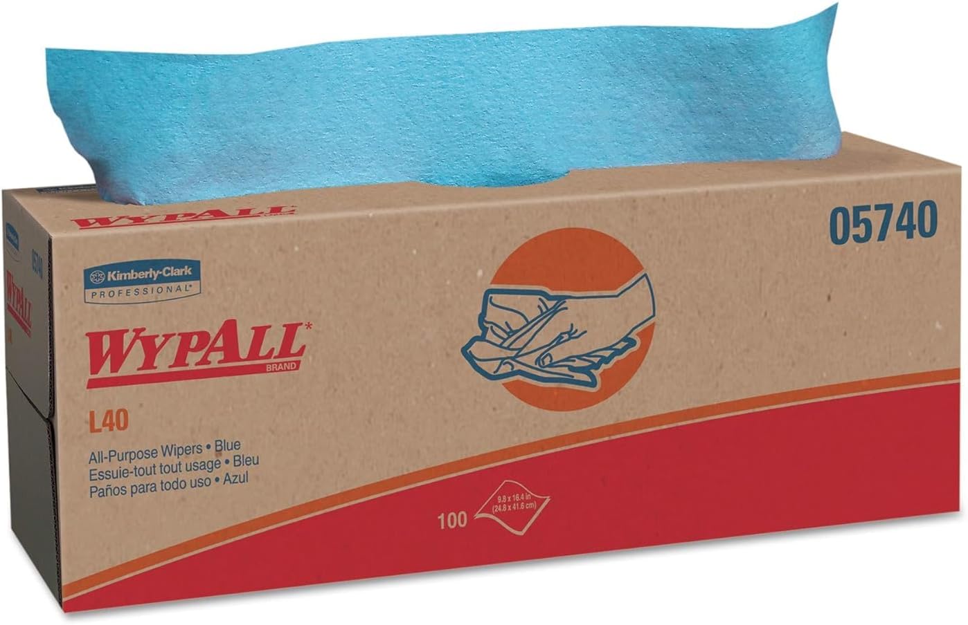 WypAll L40 Wipers, 16 2/5 x 9 4/5, Blue, 100/POP UP Box, 9 Boxes/Carton