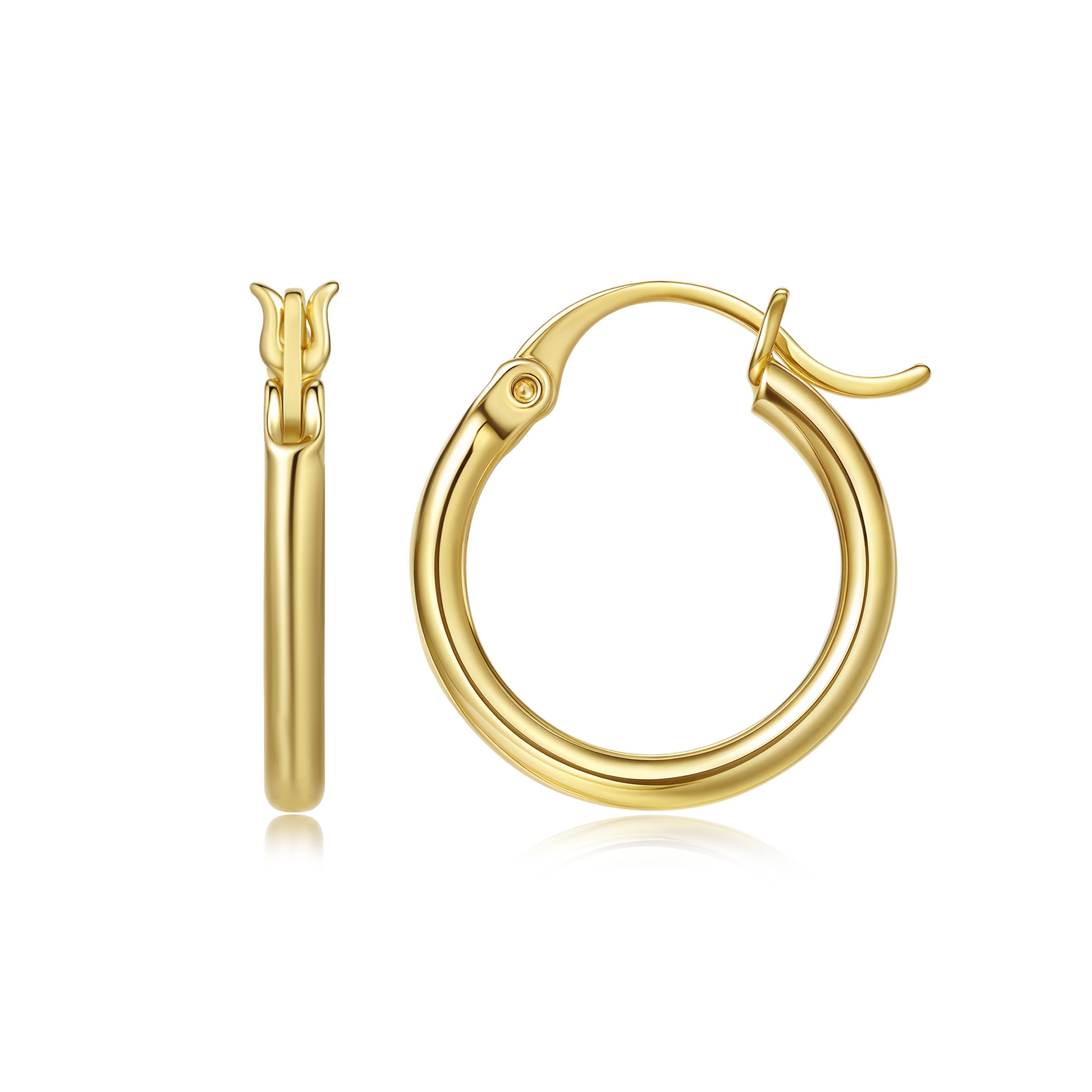 14k Yellow Gold Hoop Earrings for Women Real Gold Classic Polished Round Hoops