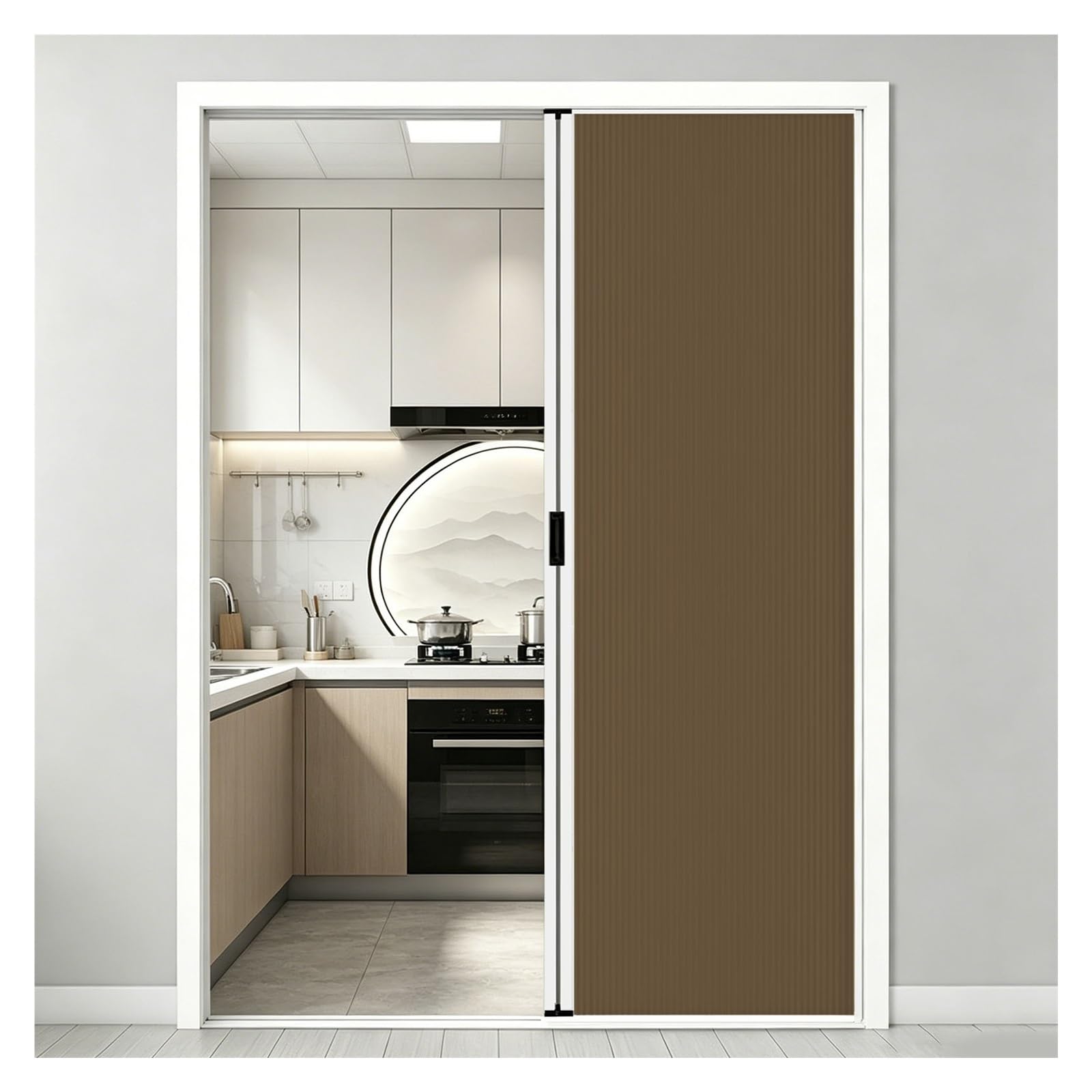 Kitchen Accordion Door Aluminum Frame, No Drill Installation Privacy Foldable Door with Lock, Space Saving for Bathroom Bedroom Closet Pantry Living Room(Brown,100x200cm(39"x79"))