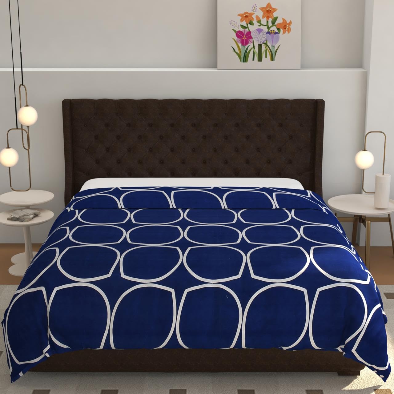 SJH DECOR Super Premium Quilt Cover Double Bed With Zipper - Blanket/Rajai/Comforter/Duvet Cover King Size 90x100 Inches, Soft Cotton Breathable Skin Friendly, Blue & White