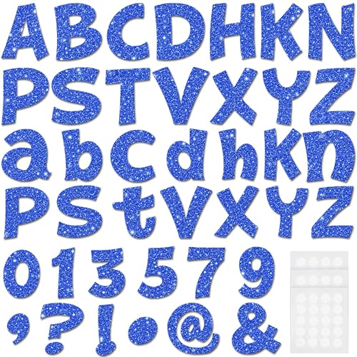 Image of Colarr 216 Pcs Glitter Bulletin Board Letters for Classroom 4 Inch Patriotic Alphabet Punctuation Symbol Cutout Die-Cut Blue Poster Letter with Adhesive Dot School Party Holiday Decor Display