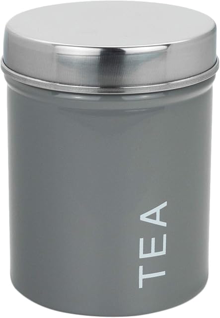 Harbour Housewares Contemporary Tea Canister - Steel Kitchen Storage Caddy with Rubber Seal - Grey - 10cm