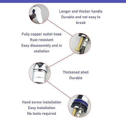 Miniatura 4 de Sonew Kit de rociador de grifo de fregadero de champú, interruptor frío caliente, grifo de cama con manguera de 47.2 in, pieza de grifo de agua de