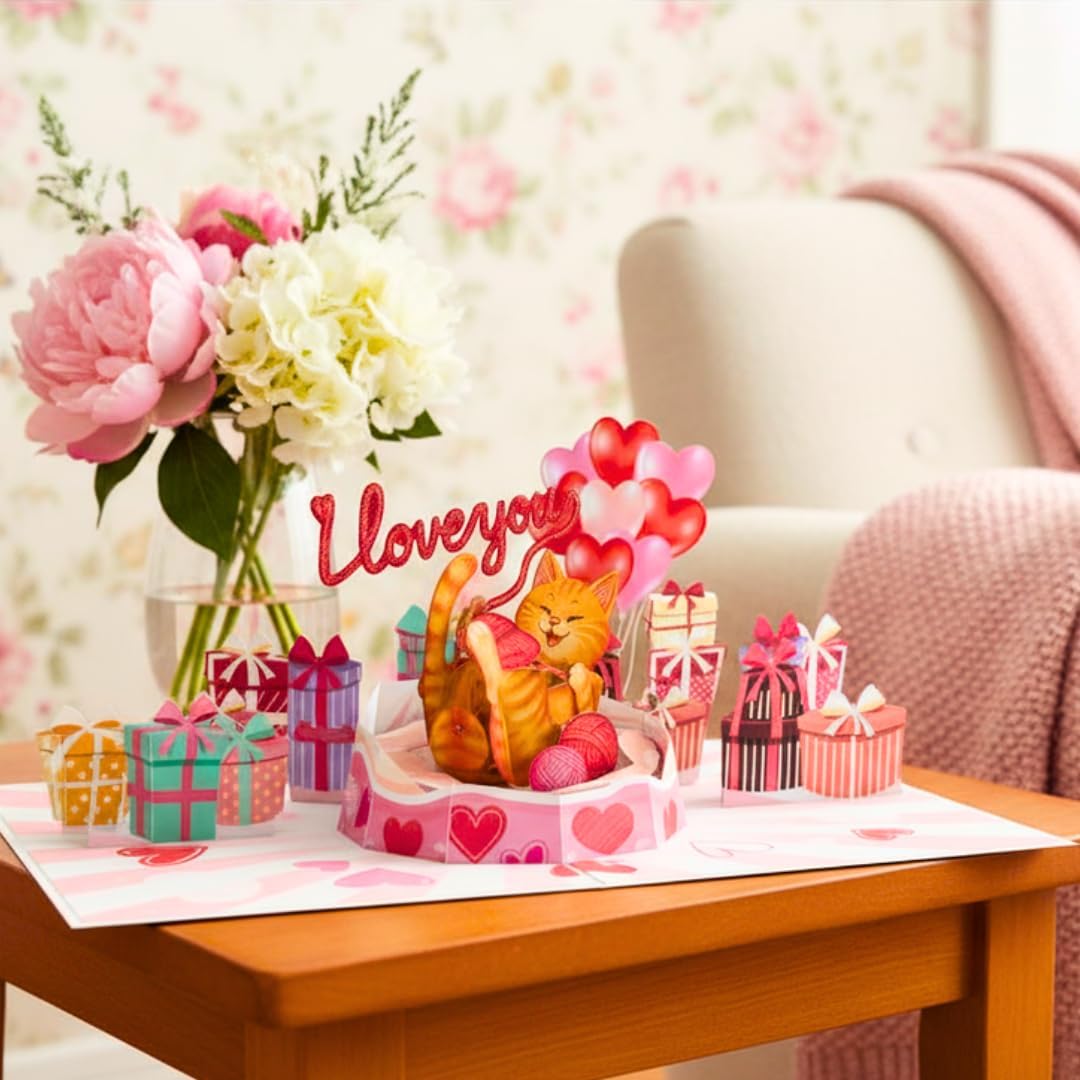 Cat Valentines Card - 3D Pop Up Valentines Day Card for Husband, Wife, Him, Her, Boyfriend, Girlfriend, 6x8 in Valentine Pop Up Cards Perfect for Cat Lovers - Image 6