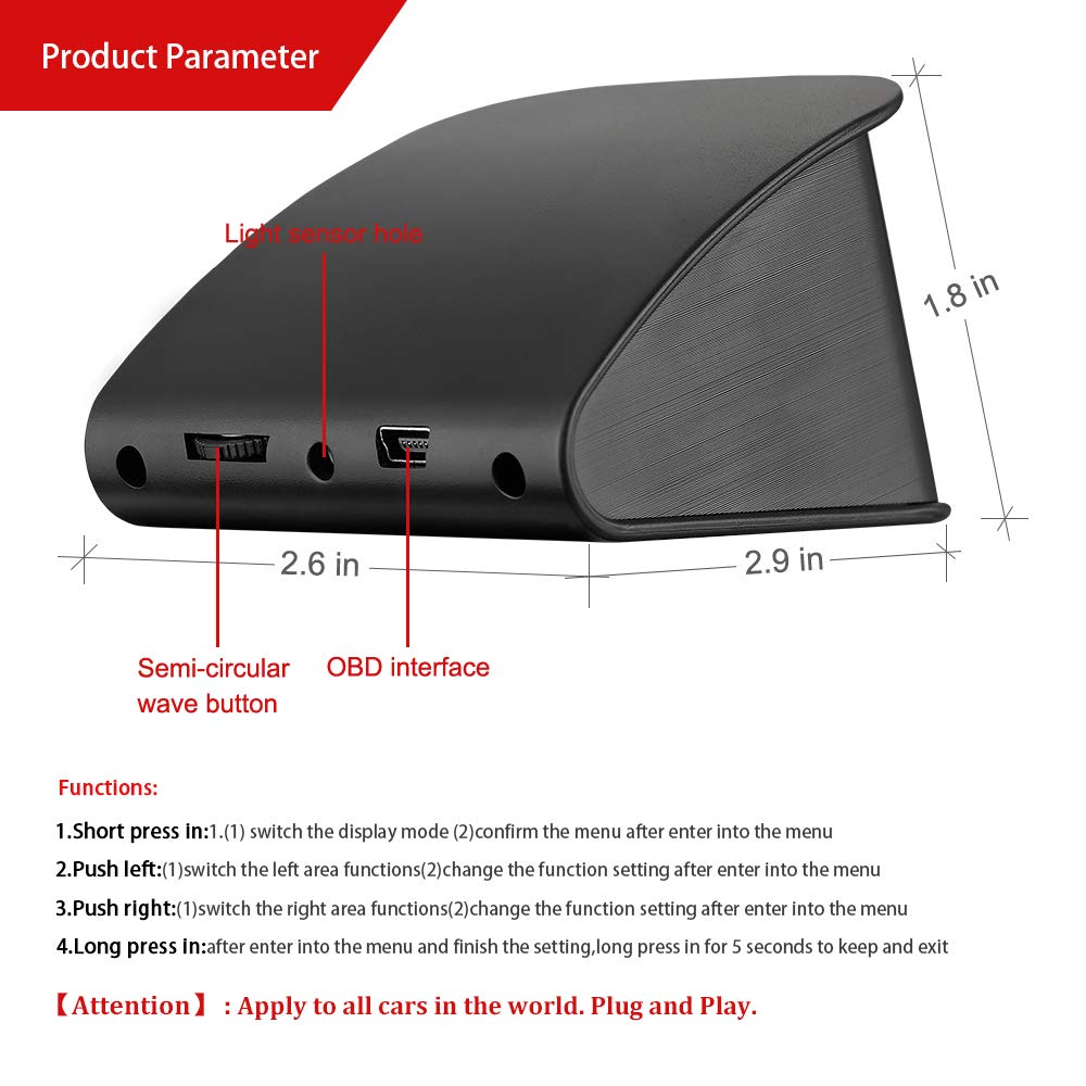 GPS HUD Display Auto Universal, Smart Digital Cockpit con pantalla LCD y fuente de alimentación para encendedor de cigarrillos, velocidad en tiempo real, dirección de marcha y alarma de velocidad para
