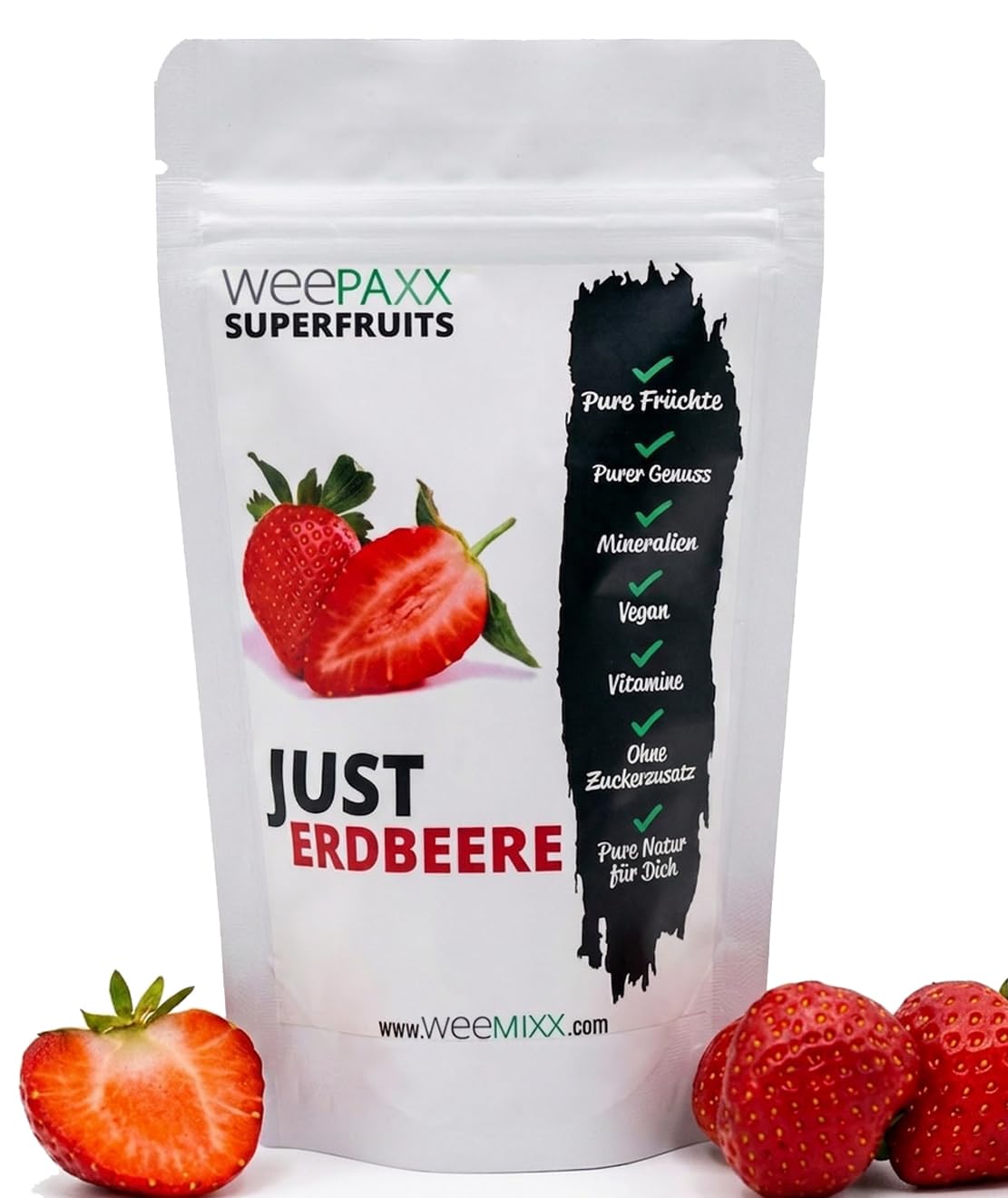 weemixx® Gefriergetrocknete Erdbeeren 500g | Erdbeer Chips als Snack oder für Smoothies | vegan & ohne Zuckerzusatz* | 100% pure Früchte