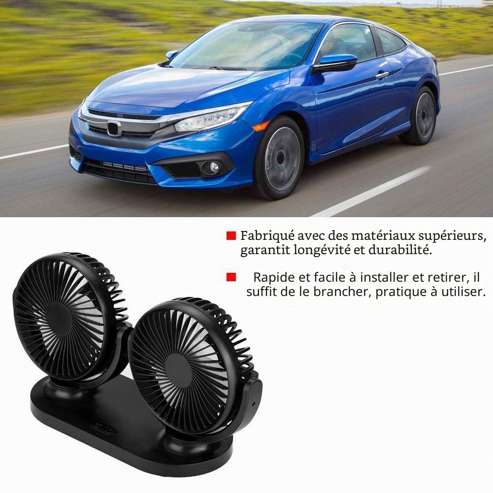 EBTOOLS pour ventilateur voiture usb Ventilateur de Voiture USB Ventilateur de Voiture Portable Climatiseur Automatique Refroidisseur Ventilation 12V, Double Tête(Noir)