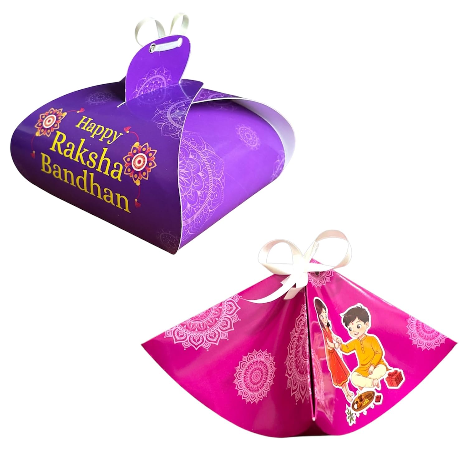 Smaran Dark Brown Printed Decorative Folding,Purple Pillow,Pink Cone Shape & Brown Carry - Elegant Decorative Raksha Bandhan Packaging Gifts Box for Festivals 1