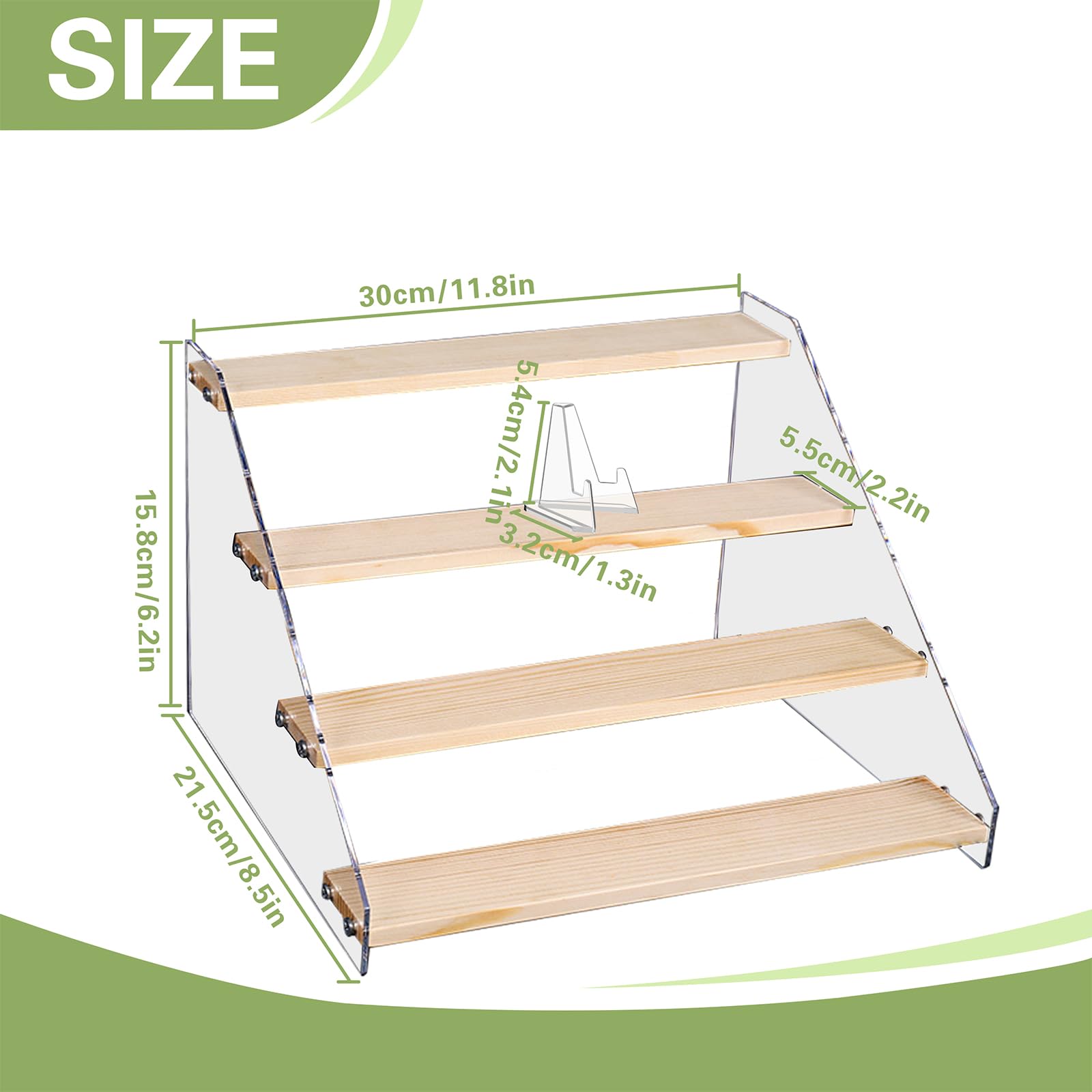 JoyHuaTrade 4 Tier Challenge Coin Display Stand with Mini Clear Holder, Holds 30 Coins Wooden Collectible Display Holder Case