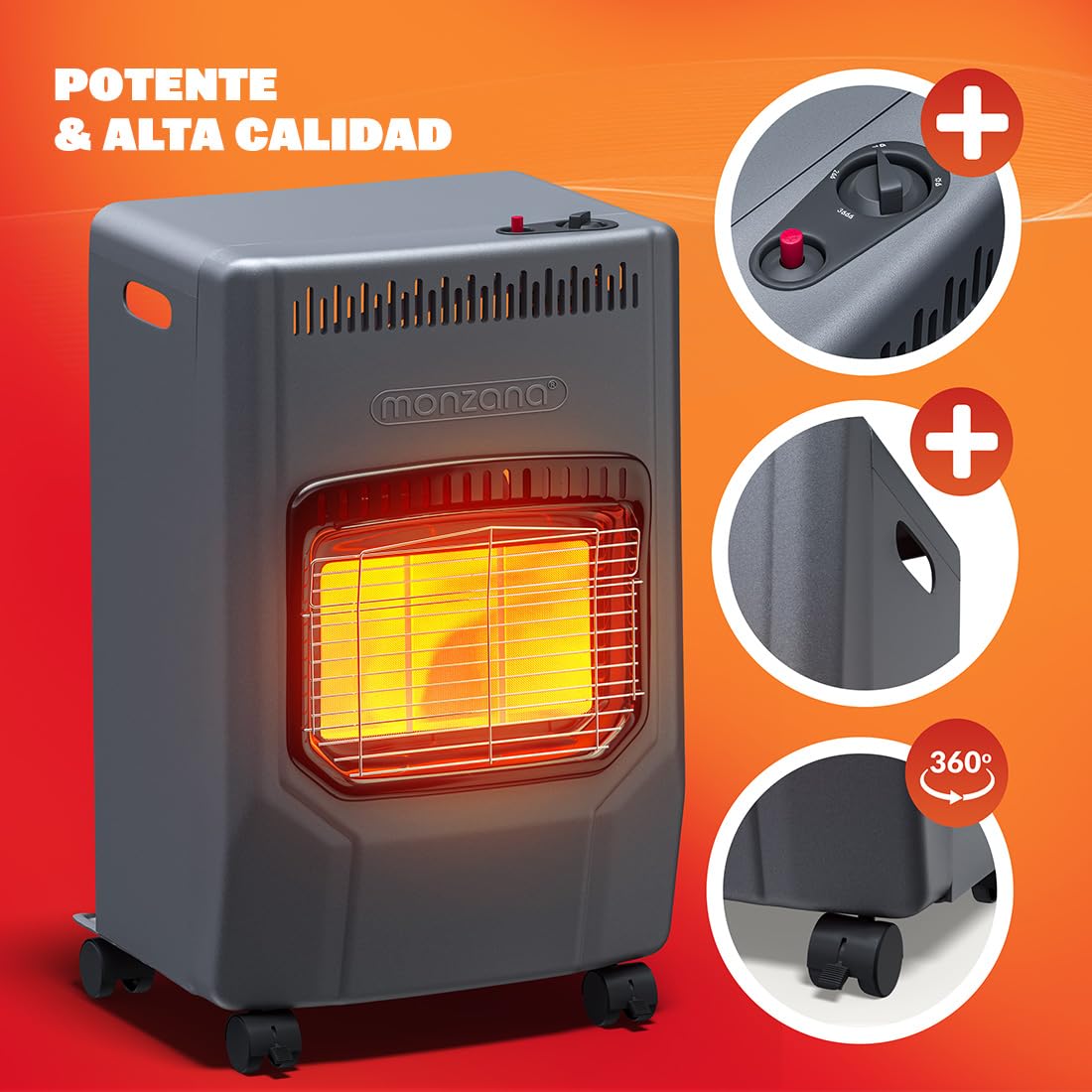 MONZANA® Calefactor de Gas 4200W Estufa Cerámica Regulador de Presión Bajo Consumo Camping Chimenea Móvil