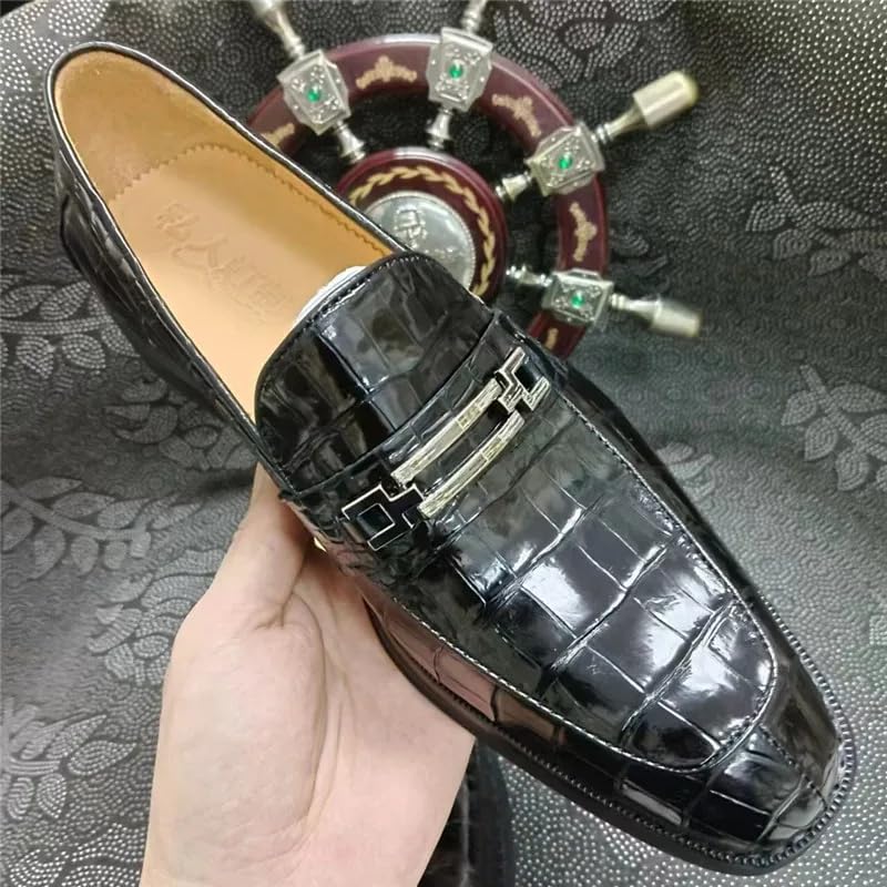 Auténticos zapatos de vestir de piel de cocodrilo exótica para hombres de negocios, puntera cuadrada, mocasines de vestir de piel de cocodrilo auténtica para hombre