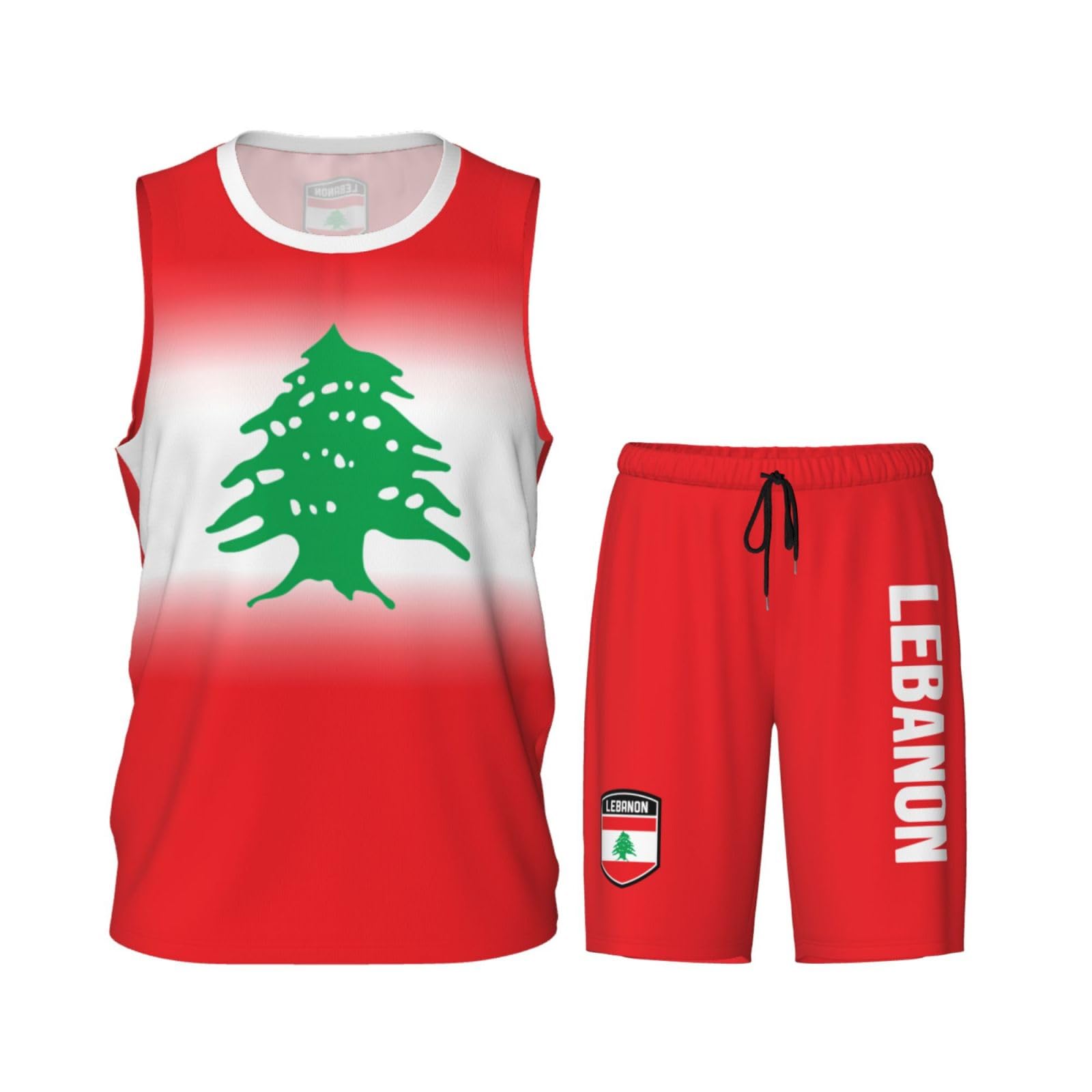 DABOYOZHZH Lebanon Flag Basketball Uniform Suit for Men Team Training Athletic Gradient Jersey