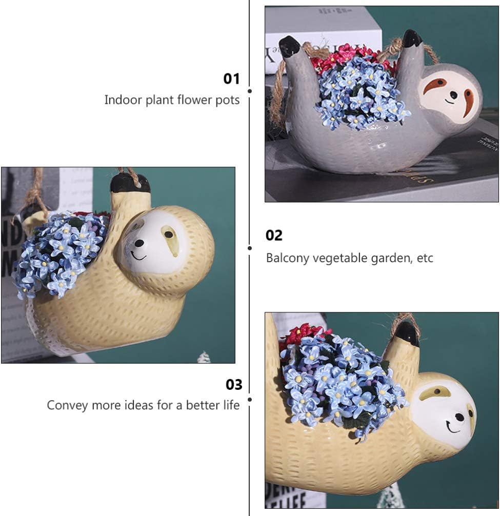 Cabilock 2pcs Sloth Ceramic Wall Planter Hanging Pot for Indoor and Outdoor Decor Flower Holder and Space-Saving Plant Container