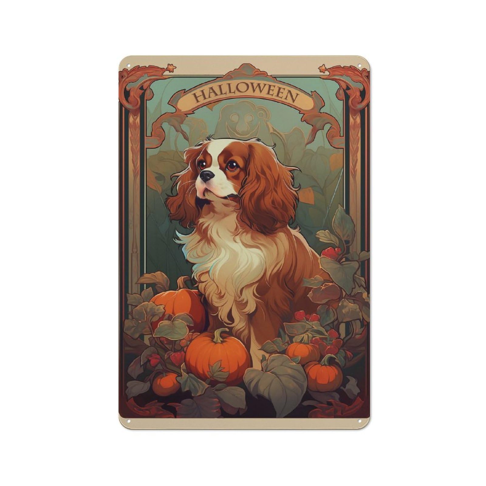 Cavalier Halloween Art Retro-style Metal Plaque 30x20cm for Café Or Home Bar, Suited to Café-style Decor Fans